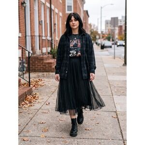 Express World Brand Vintage Black Mesh Midi Skirt Made in USA Women Medium